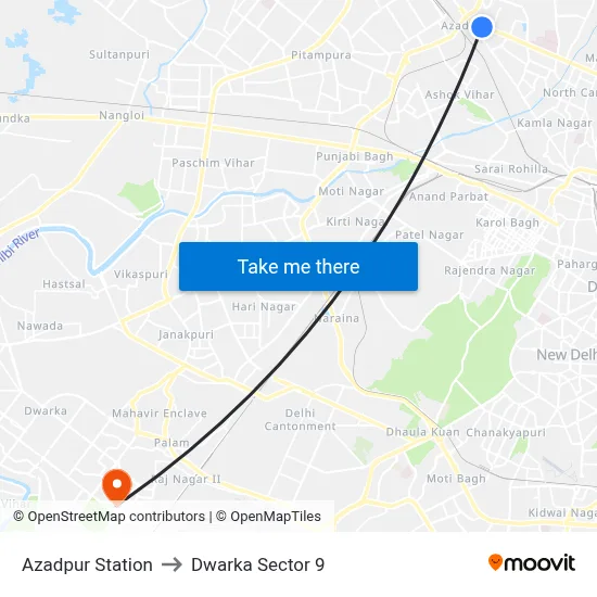 Azadpur Station to Dwarka Sector 9 map