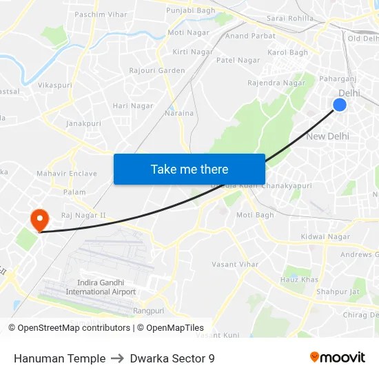 Hanuman Temple to Dwarka Sector 9 map