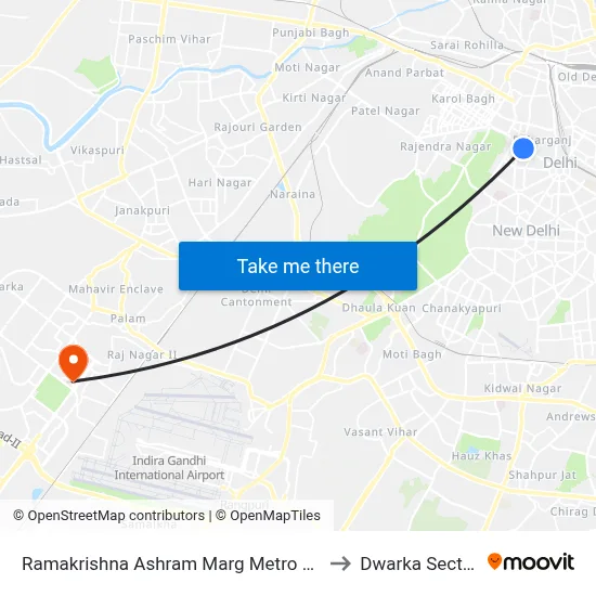 Ramakrishna Ashram Marg Metro Station to Dwarka Sector 9 map