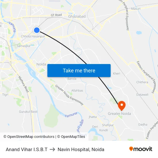 Anand Vihar I.S.B.T to Navin Hospital, Noida map