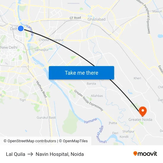 Lal Quila to Navin Hospital, Noida map