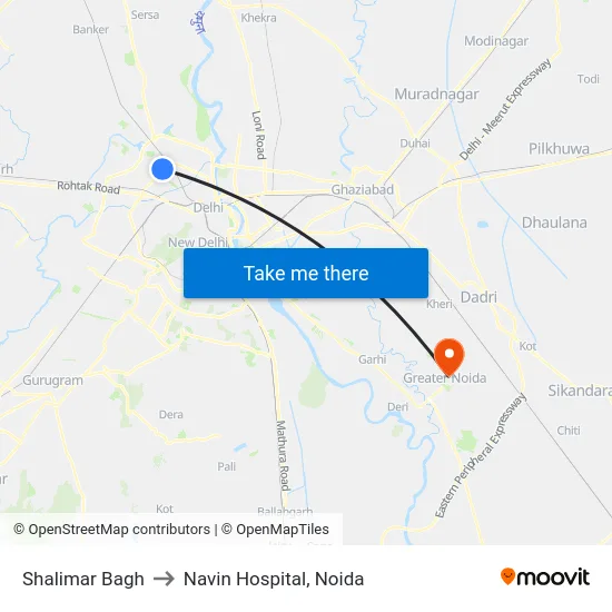 Shalimar Bagh to Navin Hospital, Noida map