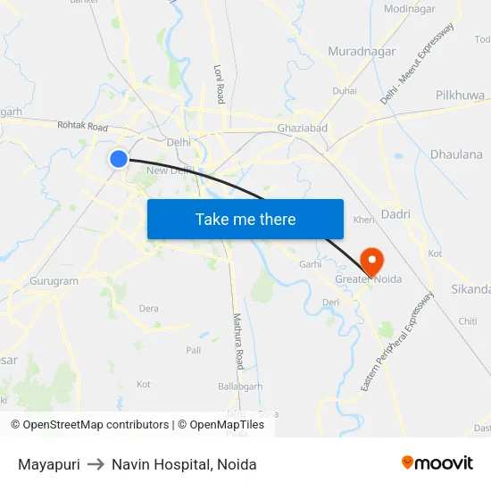 Mayapuri to Navin Hospital, Noida map