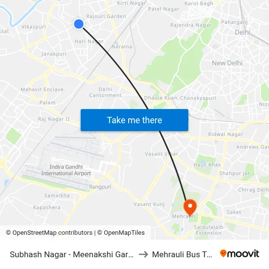 Subhash Nagar - Meenakshi Garden Station to Mehrauli Bus Terminal map
