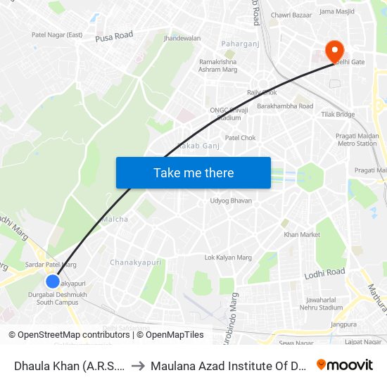 Dhaula Khan (A.R.S.D.College) to Maulana Azad Institute Of Dental Sciences map