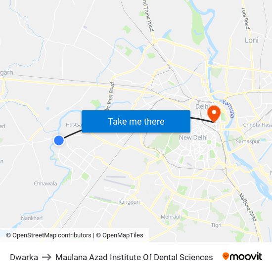 Dwarka to Maulana Azad Institute Of Dental Sciences map