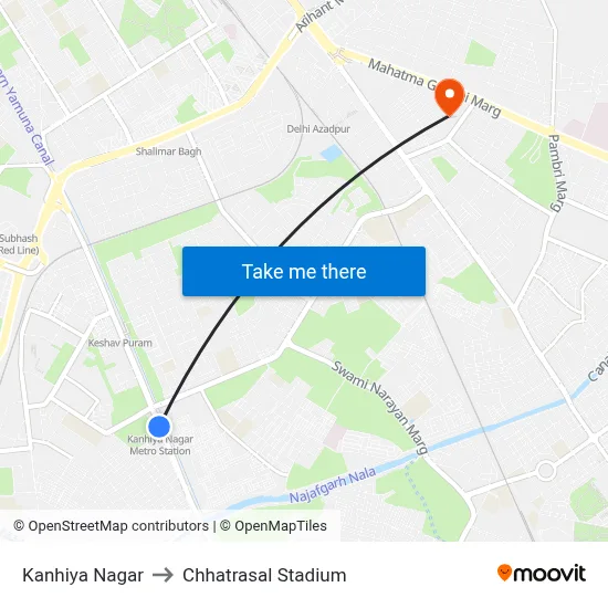 Kanhiya Nagar to Chhatrasal Stadium map