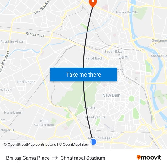 Bhikaji Cama Place to Chhatrasal Stadium map