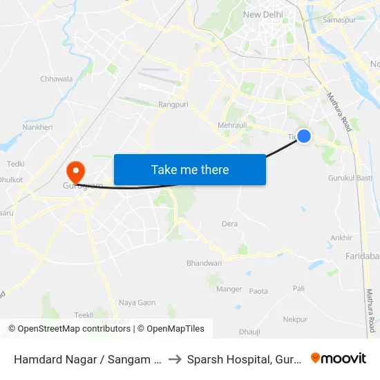 Hamdard Nagar / Sangam Vihar to Sparsh Hospital, Gurgaon map