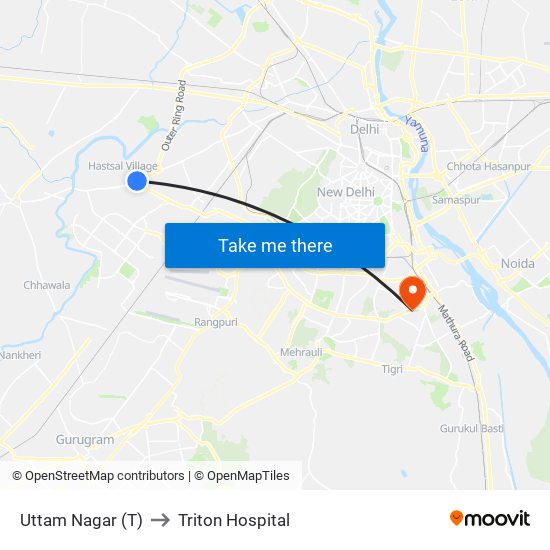 Uttam Nagar (T) to Triton Hospital map