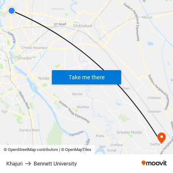 Khajuri to Bennett University map