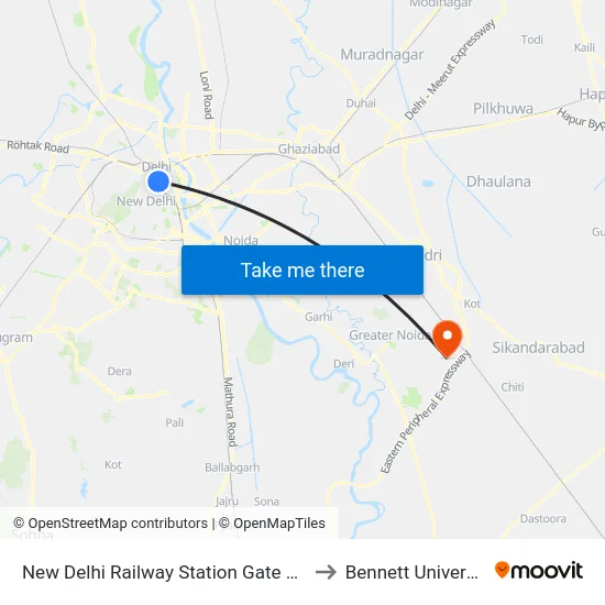 New Delhi Railway Station Gate No.2 to Bennett University map