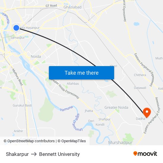 Shakarpur to Bennett University map