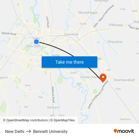 New Delhi to Bennett University map