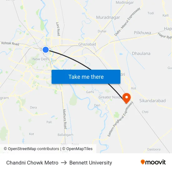 Chandni Chowk Metro to Bennett University map