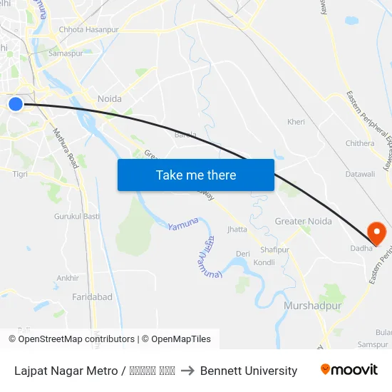 Lajpat Nagar Metro / लाजपत नगर to Bennett University map