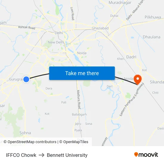 IFFCO Chowk to Bennett University map