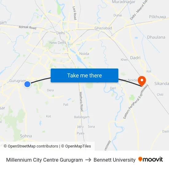 Millennium City Centre Gurugram to Bennett University map