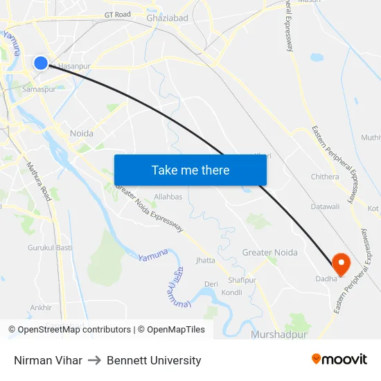 Nirman Vihar to Bennett University map