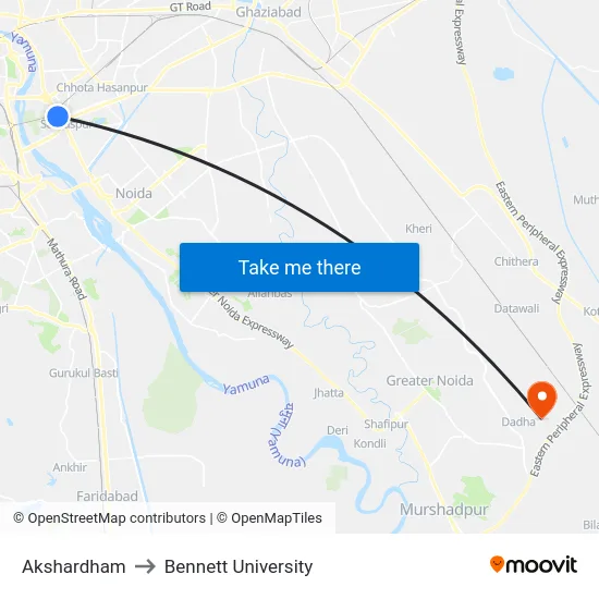 Akshardham to Bennett University map