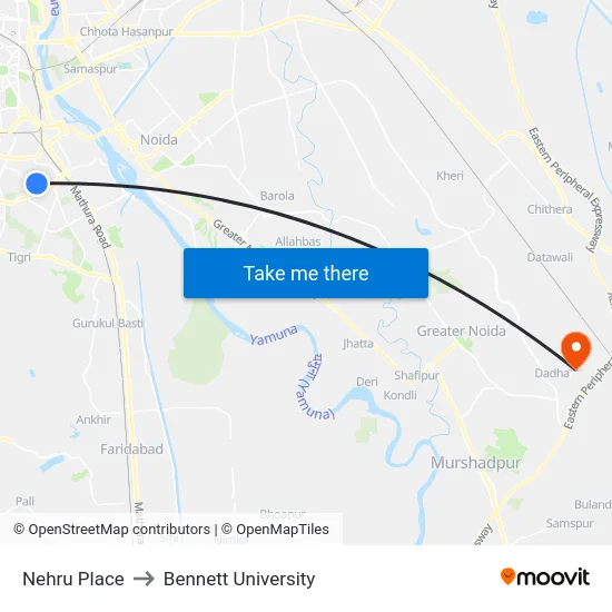 Nehru Place to Bennett University map