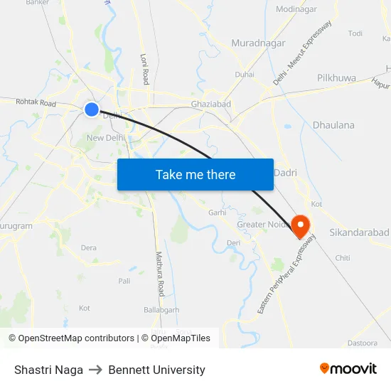 Shastri Naga to Bennett University map