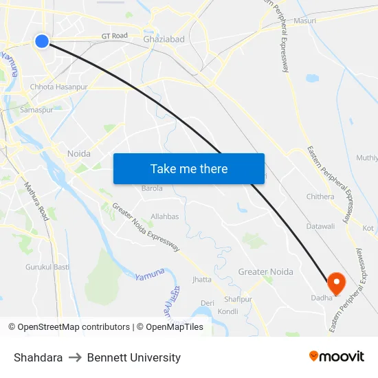 Shahdara to Bennett University map