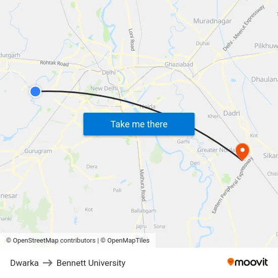 Dwarka to Bennett University map