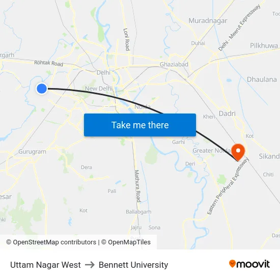 Uttam Nagar West to Bennett University map