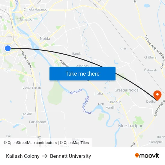 Kailash Colony to Bennett University map