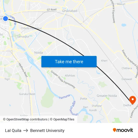 लाल किला to बेनेट विश्वविद्यालय map