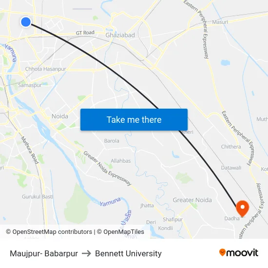 Maujpur- Babarpur to Bennett University map