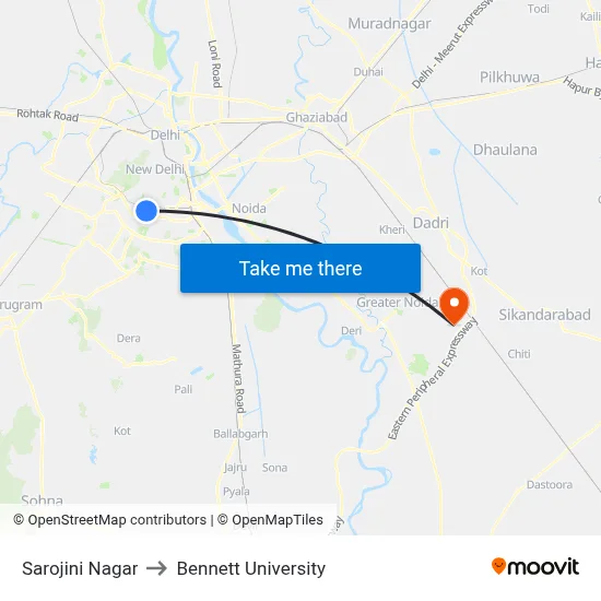 Sarojini Nagar to Bennett University map