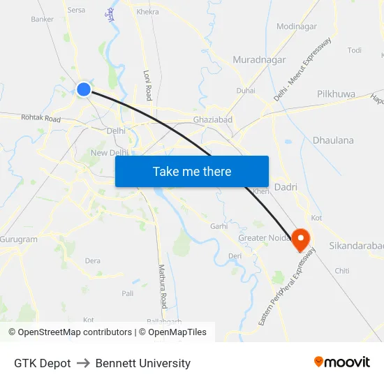 GTK Depot to Bennett University map