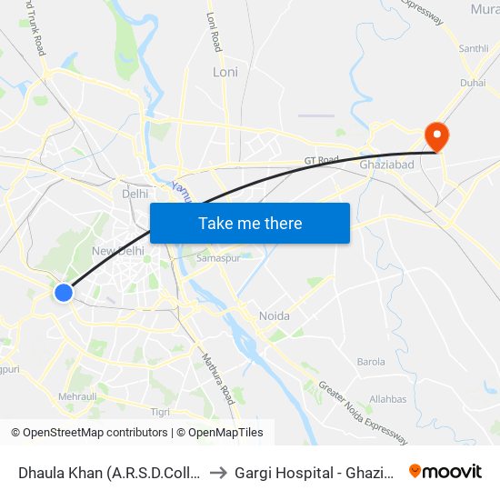 Dhaula Khan (A.R.S.D.College) to Gargi Hospital - Ghaziabad map