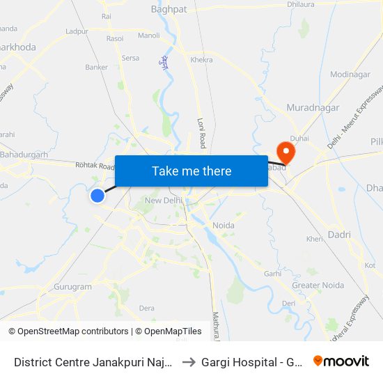 District Centre Janakpuri Najafgarh Road to Gargi Hospital - Ghaziabad map