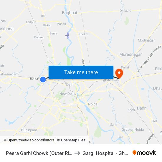 Peera Garhi Chowk (Outer Ring Road) to Gargi Hospital - Ghaziabad map