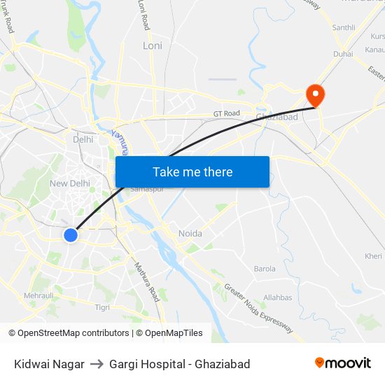 Kidwai Nagar to Gargi Hospital - Ghaziabad map