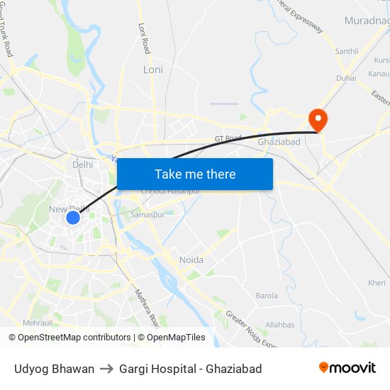 Udyog Bhawan to Gargi Hospital - Ghaziabad map