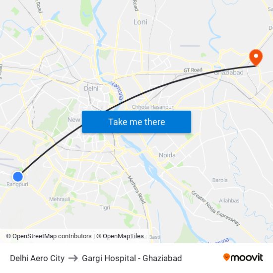 Delhi Aero City to Gargi Hospital - Ghaziabad map