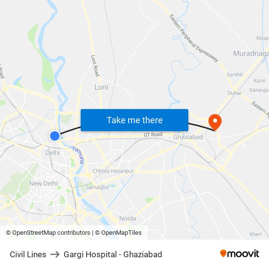 Civil Lines to Gargi Hospital - Ghaziabad map