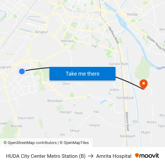 HUDA City Center Metro Station (B) to Amrita Hospital map