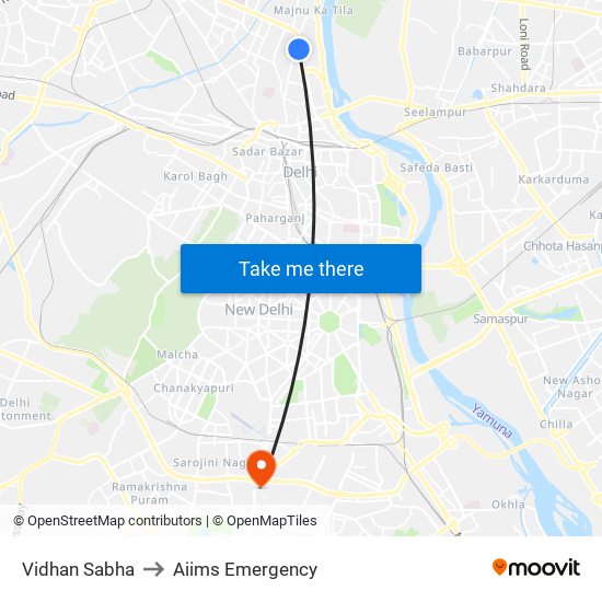 Vidhan Sabha to Aiims Emergency map