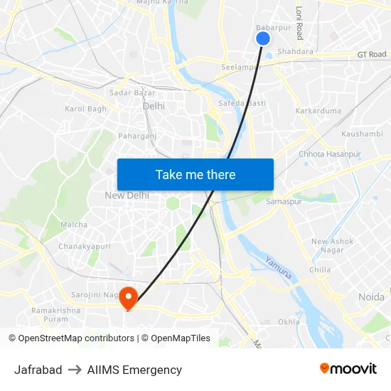 Jafrabad to AIIMS Emergency map