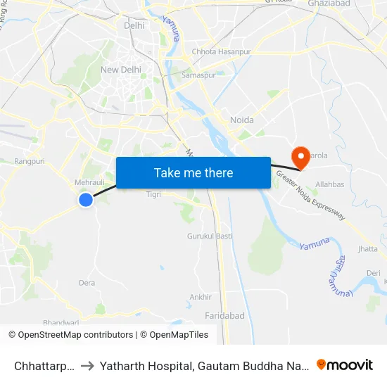 Chhattarpur to Yatharth Hospital, Gautam Buddha Nagar map
