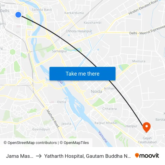 Jama Masjid to Yatharth Hospital, Gautam Buddha Nagar map