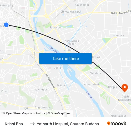 Krishi Bhawan to Yatharth Hospital, Gautam Buddha Nagar map