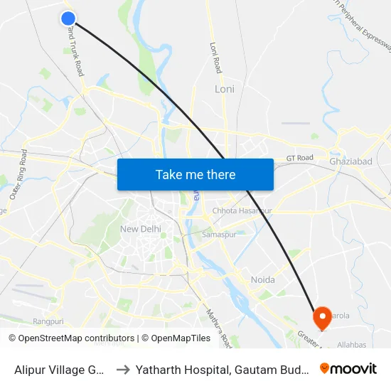 Alipur Village GT Road to Yatharth Hospital, Gautam Buddha Nagar map