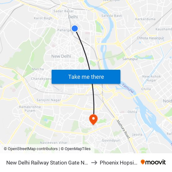 New Delhi Railway Station Gate No.2 to Phoenix Hopsital map