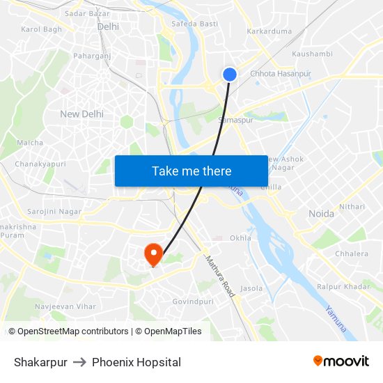 Shakarpur to Phoenix Hopsital map